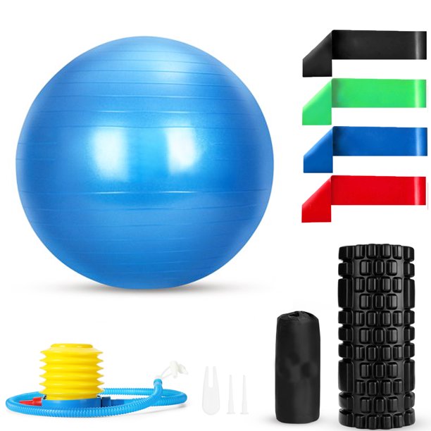 Exercise Workout Ball 65cm Anti Burst And Non Slip Balance Ball Kit 8 In 1 Exercise Ball Foam Roller Resistance Loop Bands Kit With Portable Bag For Muscle Therapy And Balance Exercise Walmart Com Walmart Com