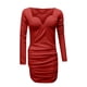 thumbnail image 5 of Moda mujer Casual cuello pico Color sólido manga larga vestido ajustado falda corta Pompotops  qwe12581, 5 of 6