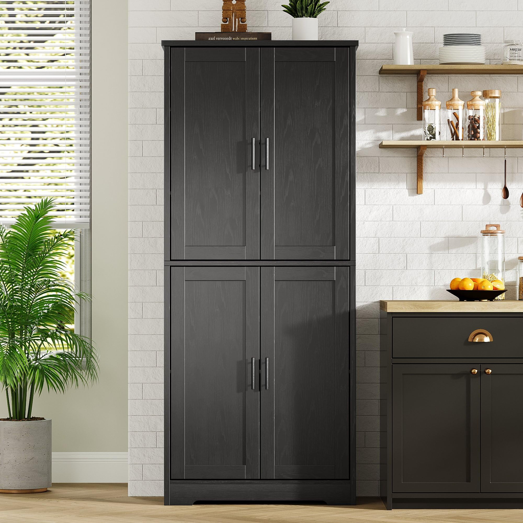 Accreate Tall Kitchen Pantry Cabinet, 70'' Storage Cabinet with 4 Doors and Adjustable Shelves, Freestanding Large Utility Storage Cupboard for Dining Room, Bathroom, Living Room