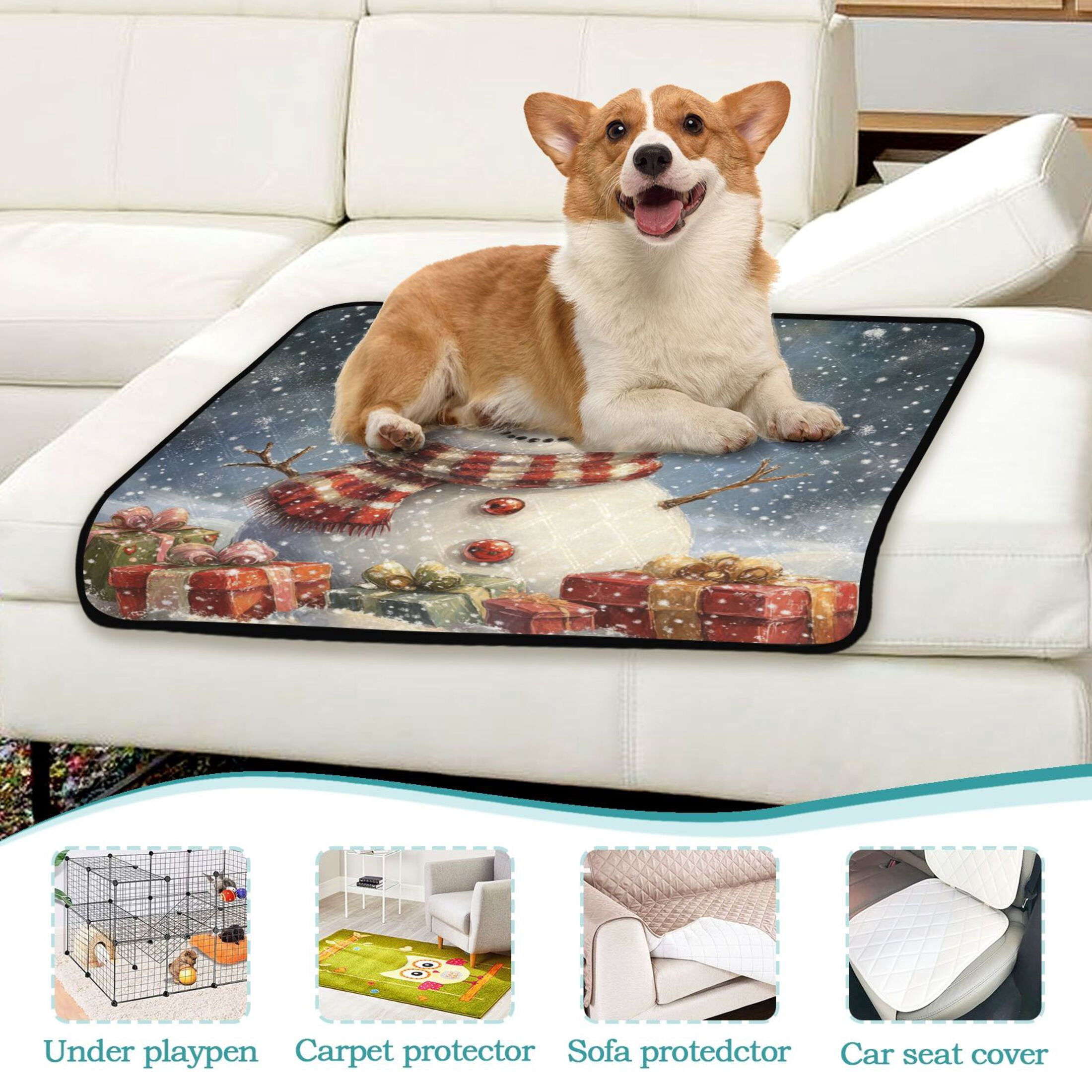Qxltty Snowman Gift Cat litter Pads Pet Set of 3 Diaper Mats Center Anti-leakage Layer Absorbent Soft and Comfortable