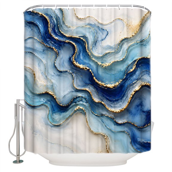 Blue Marble Texture Bathroom Shower Curtains with 12 Hooks Polyester Waterproof Shower Curtain for Stalls and Bathtubs Luxury Gradient Fluid Art Decorative Bathroom Privacy Curtain 72x78 Inches
