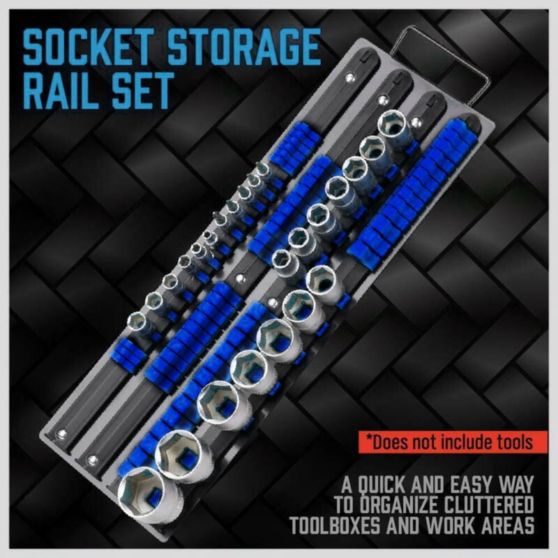 Portable Drive Socket Holder Organizer Metal Tray 80pc ABS Clip Rail 1/4 3/8 1/2 