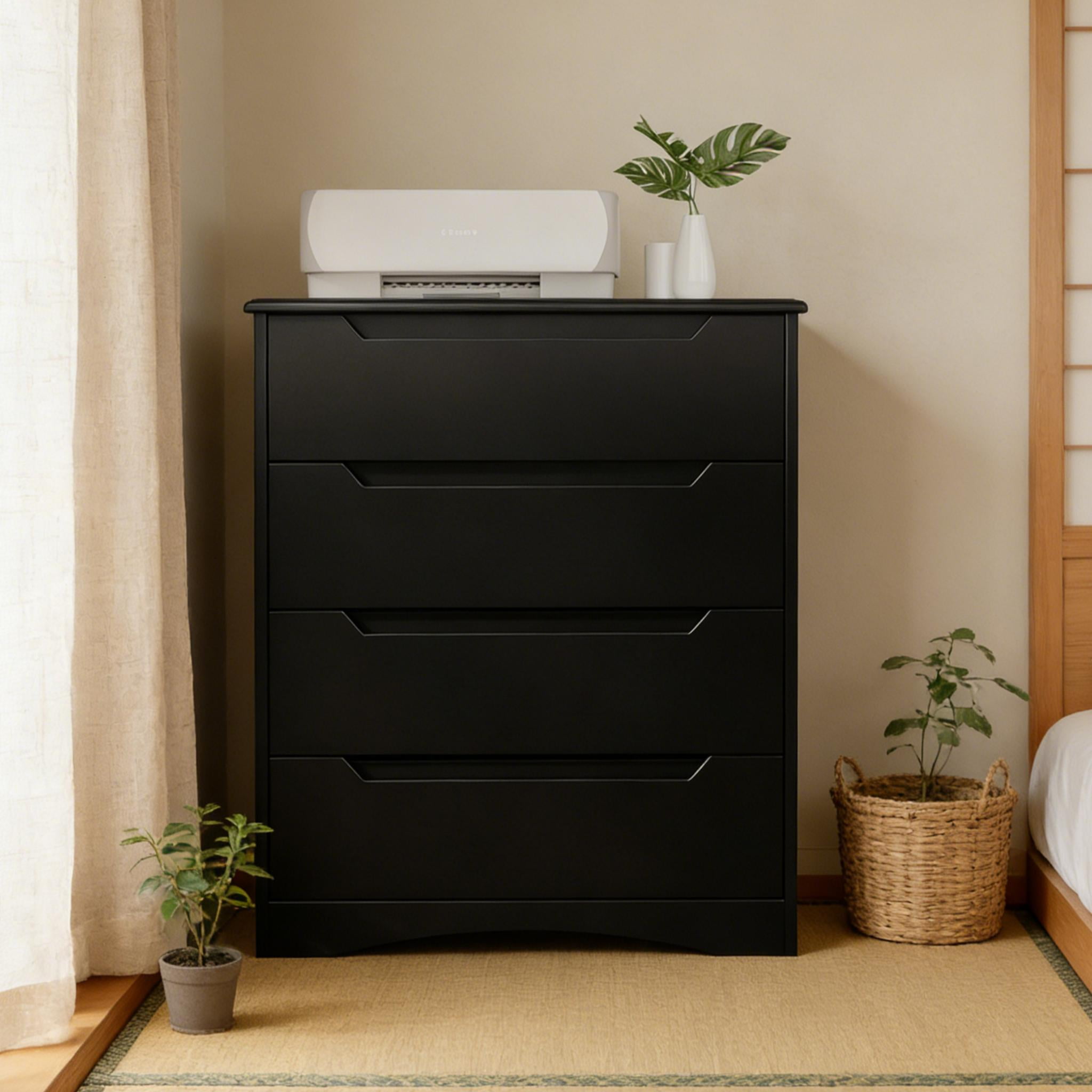 Modern 4 Drawer Dresser, 32 "H Wooden Drawer Chest Storage Cabinet for Bedroom,Office,Living Room,Black