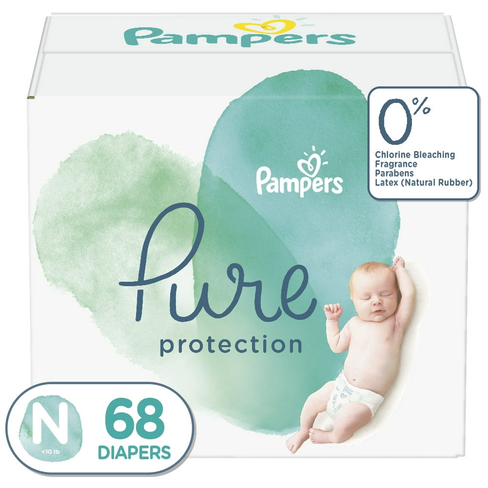 Pampers Pure Protection Natural Diapers, Size N, 68 ct
