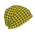 thumbnail image 2 of KLL Yellow Checkered Plaid Winter Fall Beanie Knit Hats for Men & Women - Warm & Soft Stylish Toboggan Caps for Cold Weather, 2 of 6