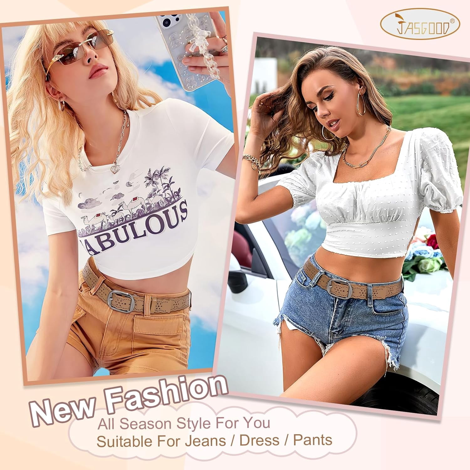 5467 Hollow Leather Belt For Women Ladies Jeans Pants Fashion Waist JASGOOD Women main image 3