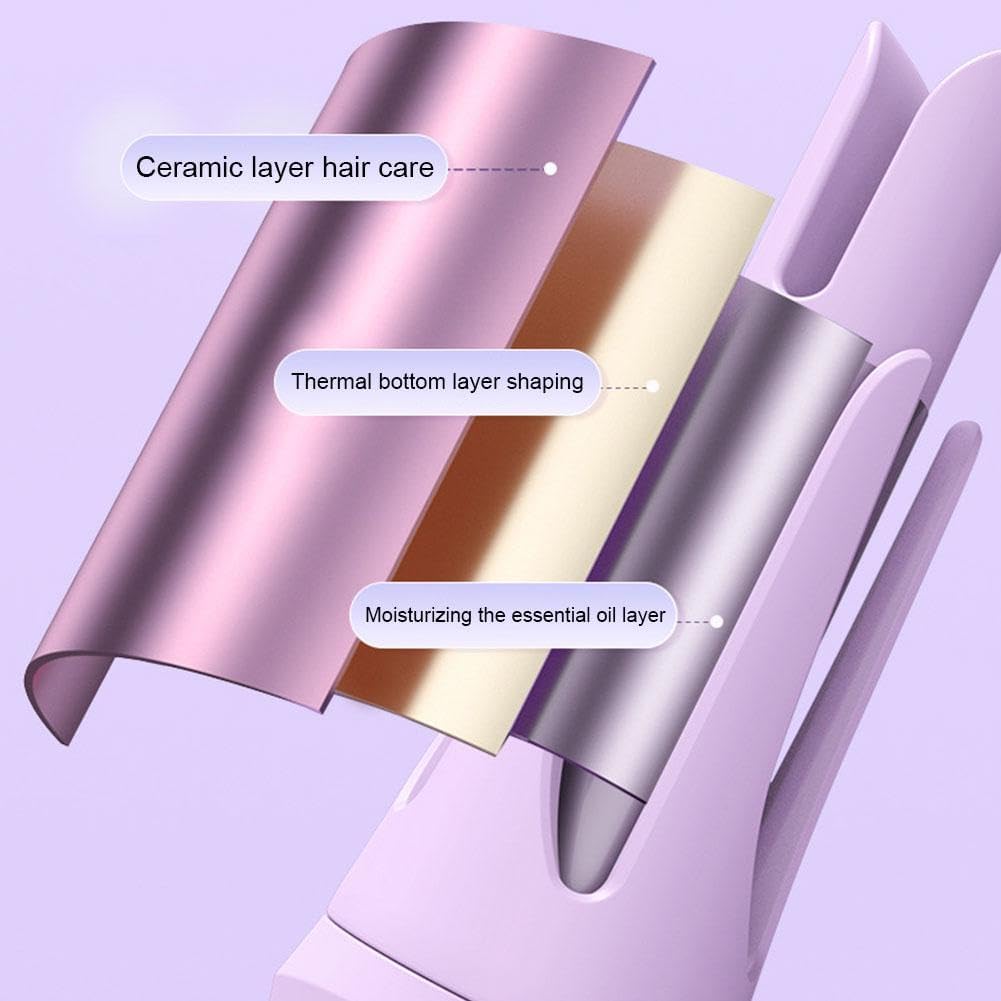 Automatic Hair Curler, Curling Wand28mm,Travel Automatic Curling Iron Fast Heating,3-Speed Adjustable Temperature Curing Wand,Curling Tongs 360° Rotating for Long Hair,Purple