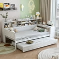 thumbnail image 4 of Harper & Bright Designs Twin Size Corner Bed Frame with Trundle, Daybed with Storage Shelves, Wooden L Shaped Beds with Study Desk, Antique White, 4 of 11