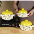 thumbnail image 2 of VAETTLO 3Pcs Vintage Enamel Stock Pot Set with Lid,34oz/51oz/68oz Retro Flower Cooking Pot, Flat Bottom Stew Pot with Dual Handles for Induction & Gas Stove Kitchen Use, 2 of 8