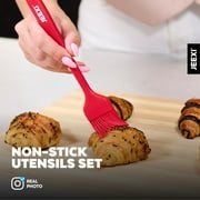 JEEXI Spatula Silicone Cooking Utensil Set - 6 Pack, Food Grade Silicone, 450°F Heat Resistant Rubber Kitchen Gadgets, Seamless One-Piece Design, Non-Stick, Baking, Stirring (Red)
