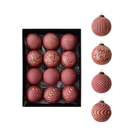 Vintage Style Christmas Ornament Set - 12 Piece 3.15 Inch Retro Baubles for Holiday Tree Decor and Festive Home Decoration - Classic Red and White Design for Seasonal Celebrations and Party Decor