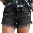 thumbnail image 2 of Women's Mid Rise Irregular Frayed Hem Distressed Denim Shorts Vintage Washed Ripped Jean Shorts Black S, 2 of 4