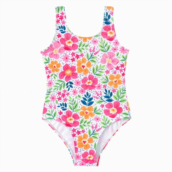 Gubotare Girls Swim Suits Girls Swimsuit One-Piece Adjustable Straps Swimwear Ruffled Tankini Bathing Suit 5T 6T (Watermelon Red,5-6 Years)