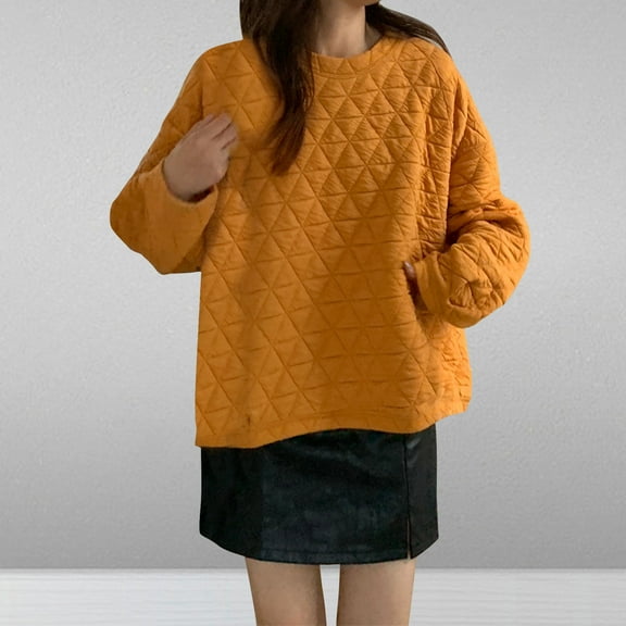 BSDJILFG Cotton Quilted Sweatshirts for Women Lightweight Loose Fit Solid Color Cozy Pullover Tunic Blouse
