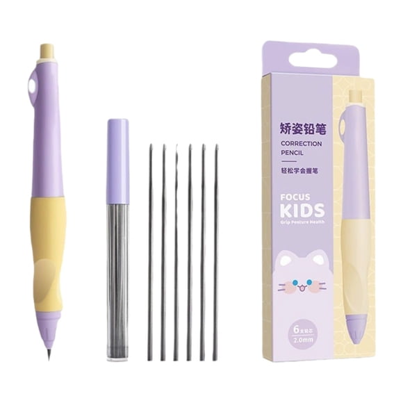 Qyaukm Mechanical Pencil with Comfort Ergonomic Grip, 1Pc Cute Mechanical Pencils with 6Pcs Lead Refills, Aesthetic Classroom Supplies for Teens Writing Drawing, 1 Set (1 Pen + 6 Refills)