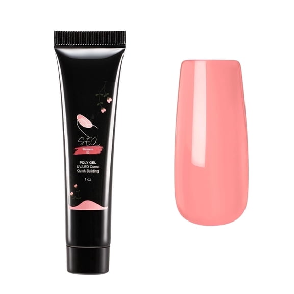 Poly Extension Gel Nail Kit, 1 Color, SUMMER BLUSH Neutral Poly Nail Gel With Base Top Coat Trendy Nail Art Design Nail Brush (Blossom, 1oz)