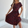 thumbnail image 2 of Uaswgudfs ​Women's Casual Short Sleeve Midi Dress​ - Summer A-Line Design with Adjustable Waist Tie, Light Social Occasion Ready Black L, 2 of 6