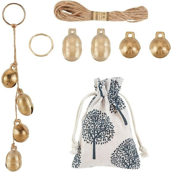 Hanging Bells for Door Knob Vintage Brass Bells with Burlap Packing Pouches Decorative Bells Christmas Door Handle Hanging Decorations for Store Home Office Gold