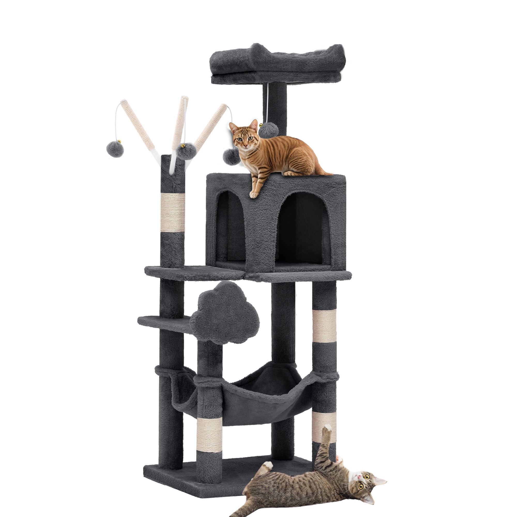 Uforic 44" Cat Tree Tower, with Scratch Posts, Condo, Hammock, Toys, Dark Gray