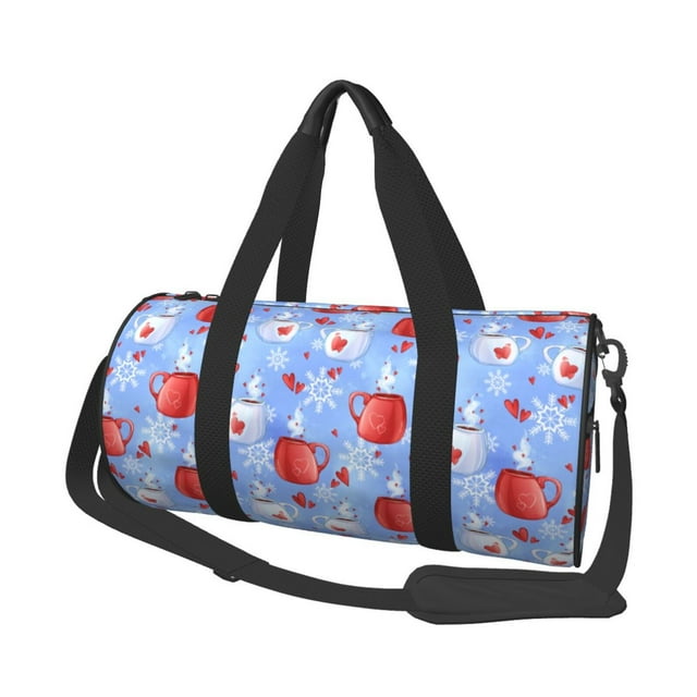 Fotbe coffee love cup winter Pattern Foldable Sports Gym Bag with Wet Dry Pocket, Travel Bag, Large Capacity Duffel Bag, Splash Proof Carry on Bag, Overnight Bag, Weekender Bag