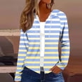 thumbnail image 5 of ShomPort Womens Hoodie Sweatshirt Thin Casual Full Zip Stripe Long Sleeve Cardigan Outerwear Spring Summer, 5 of 6