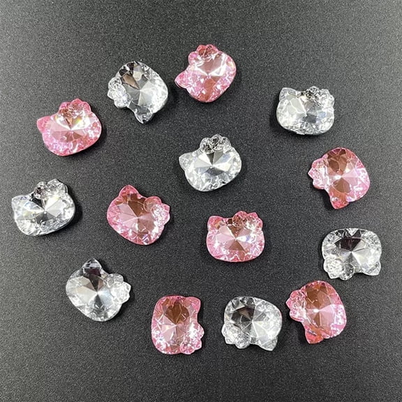 100PCS Kawaii Cartoon Cat Nail Charms Set Pink Silver Acrylic Nail Art Decorations for DIY Crafts Accessories