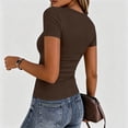 thumbnail image 4 of WULMLEO Women Short Sleeve Tops Crewneck Ribbed Knit Fitted Tshirts Dressy Casual Basic Tee 2026 Summer Shirts Brown 2XL, 4 of 4