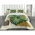 thumbnail image 2 of Ambesonne Monstera Quilted Coverlet 3 Pcs, Nature Scandinavian Boho, King Size, Fern Green and Pale Coffee, 2 of 4