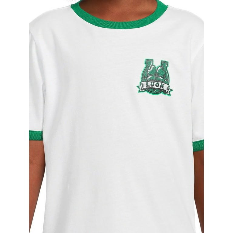 White t shirt sales with green trim