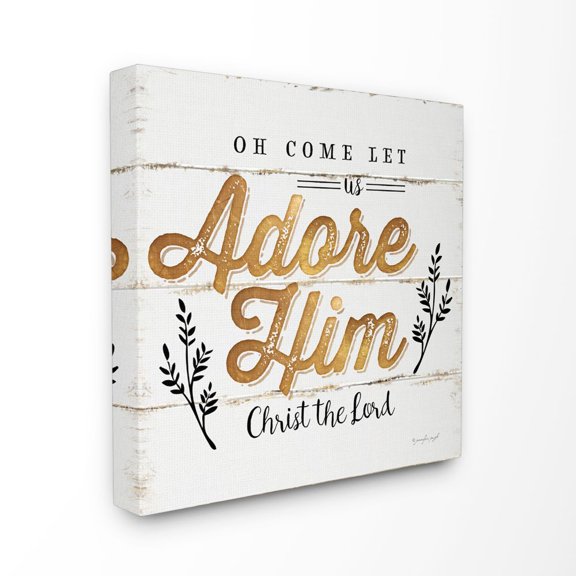 Stupell Industries Adore Him Gold Christmas Holiday Word DesignCanvas Wall Art By Artist Jennifer Pugh