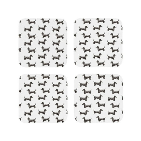 

Coasters Set of 4 - Dachshund Dog Puppy Retro Drink Coasters for Tabletop Protection Leather Coasters for Living Room Decor and Housewarming Gift Square