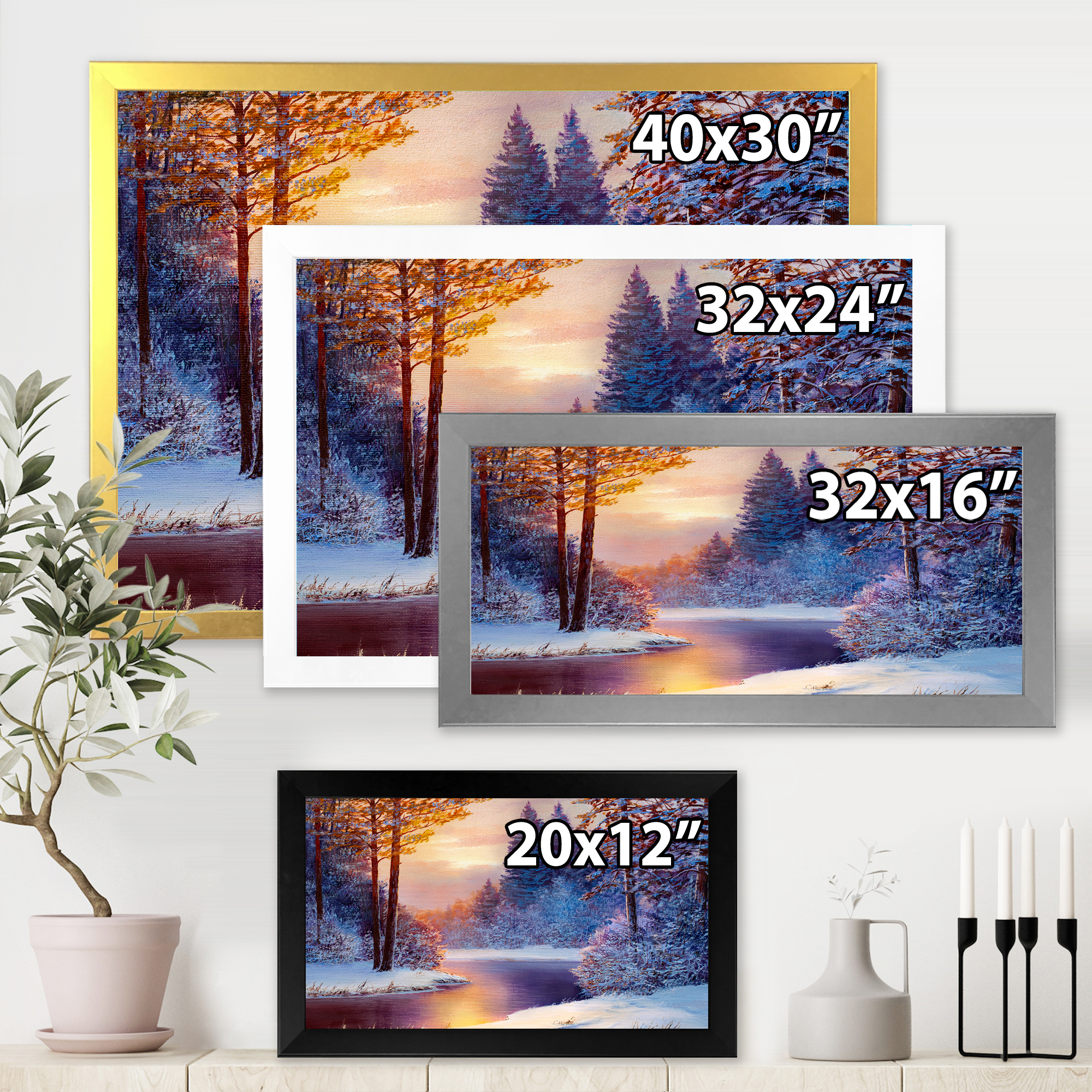 Designart 'Dark Blue Silhouettes of Trees With Winding River' Lake House Framed Art Print