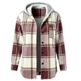 thumbnail image 6 of ZZkhGO Women's Plaid Hooded Button‑Front Cardigan Coat Long Sleeve Oversized Outerwear with Chest Pocket, 6 of 6
