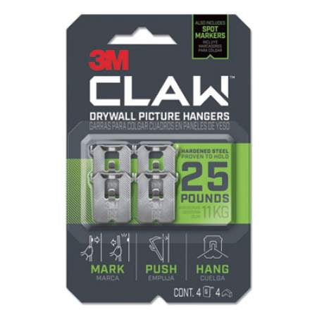

2Pc 3M Claw Drywall Picture Hanger Holds 25 lbs 4 Hooks and 4 Spot Markers Stainless Steel (3PH25M4ES)