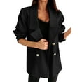 thumbnail image 3 of HUBERY Women Double-Breasted Lapel Collar Long Sleeve Solid Color Blazer Jacket, 3 of 5