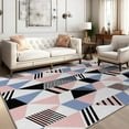 thumbnail image 2 of Colorful Geometric Rug, 5x7ft Pink Blue and White Patchwork, Modern Neutral Style Washable Mat With Non-Slip Backing for Living Room, Bedroom, Office, Study Room, 2 of 5