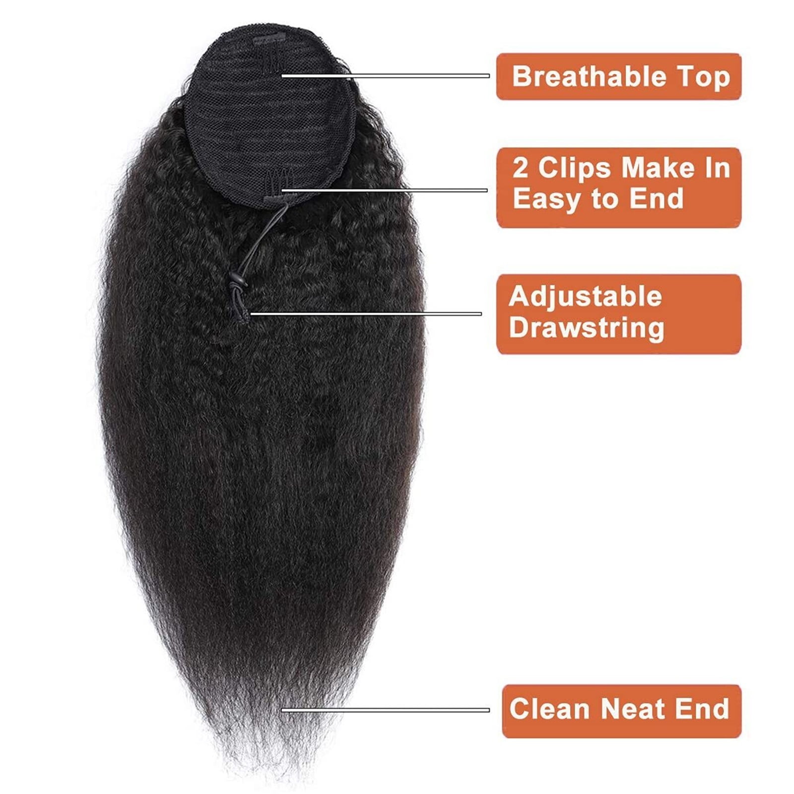 Straight Ponytail Brazilian Remy Human Hair Extension Wrap Around Drawstring In Ponytail for Women