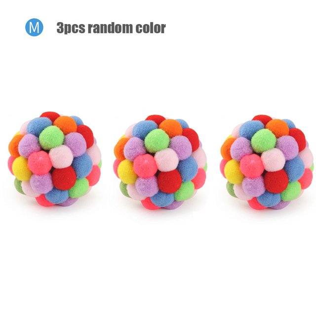 3PCS Cat Toy Colorful Handmade Small Bells Ball Interactive Pet Toy S/M/L M Size 3pcs