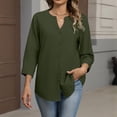 thumbnail image 6 of JoveMarine Women's Solid Color Casual Button Up Blouse Round V-Neck Short Sleeve Top Lightweight Office Work Shirt for Spring Fall Daily Wear Army Green L, 6 of 6