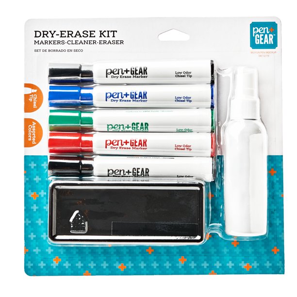 Pen + Gear Dry Erase Marker Kit, 5 Count Chisel Tip Markers, 1Eraser, 1