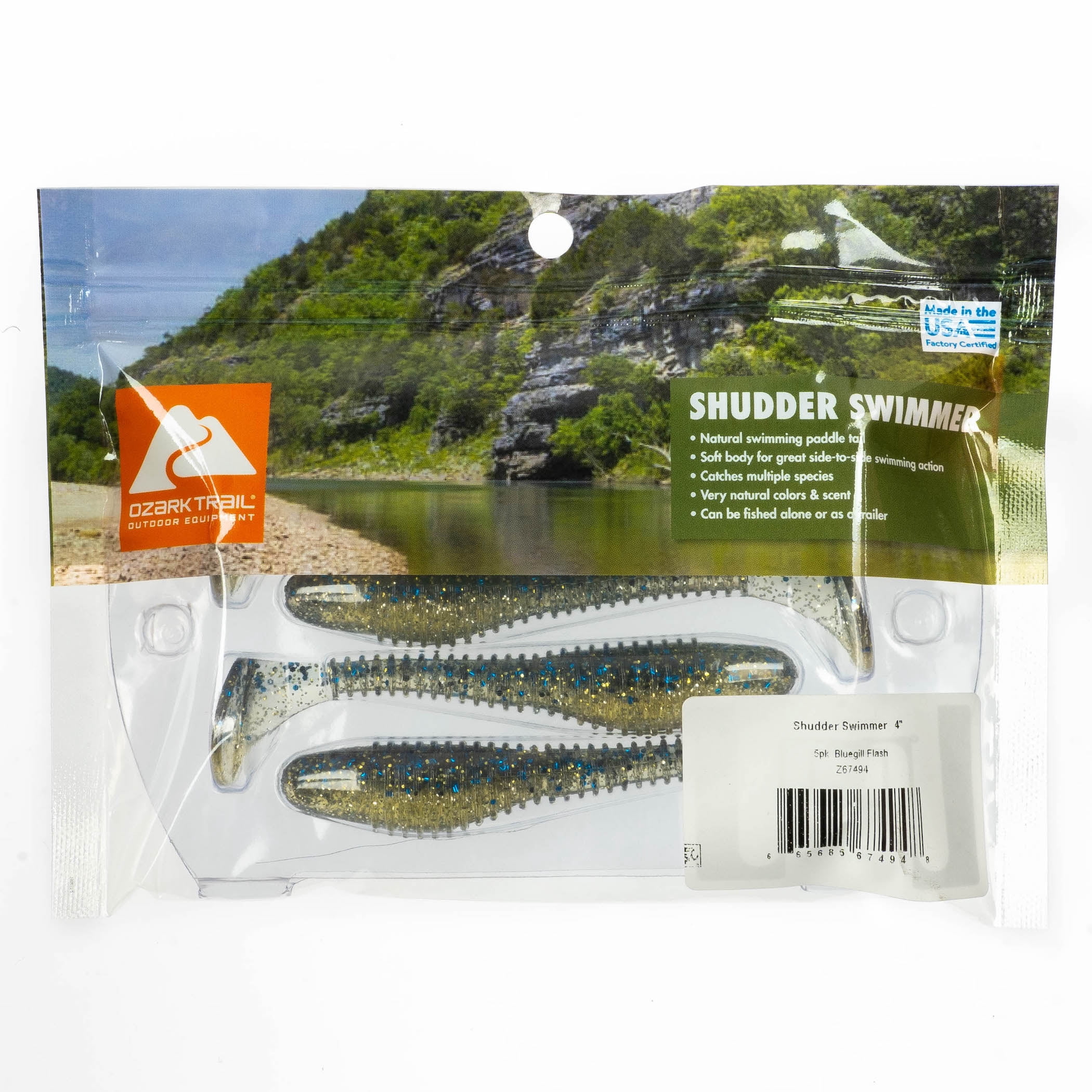 (2 pack) Ozark Trail 4" Shudder Swimmer, Bluegill Flash, 5 pieces Fishing Soft Baits