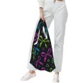thumbnail image 4 of Shopping Bag 17.5×4.5×15in Crack Resistant Waterproof Super Large Capacity Reusable Extended Handle Can Be Carried Or One Shoulder Bold Thin Neon Contemporary Ribbon Bow Pattern, 4 of 8