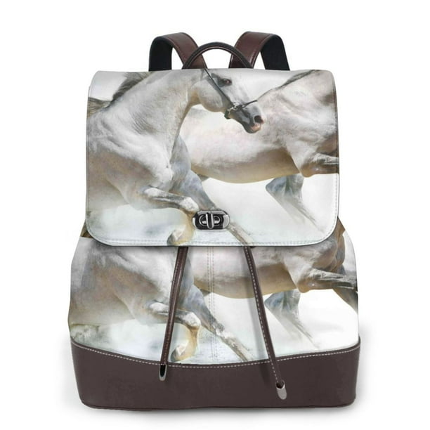 Disketp Running White Horses Mochila de Cuero para Mujer, Bolso de Espalda Antirrobo con Estilo para Viaje, Trabajo y Uso Diario