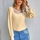 thumbnail image 4 of Top de manga larga para mujer, cuello en U, camisa de punto con huecos, jersey de Color puro, blusa, traje de otoño e invierno, amarillo L, 4 of 8