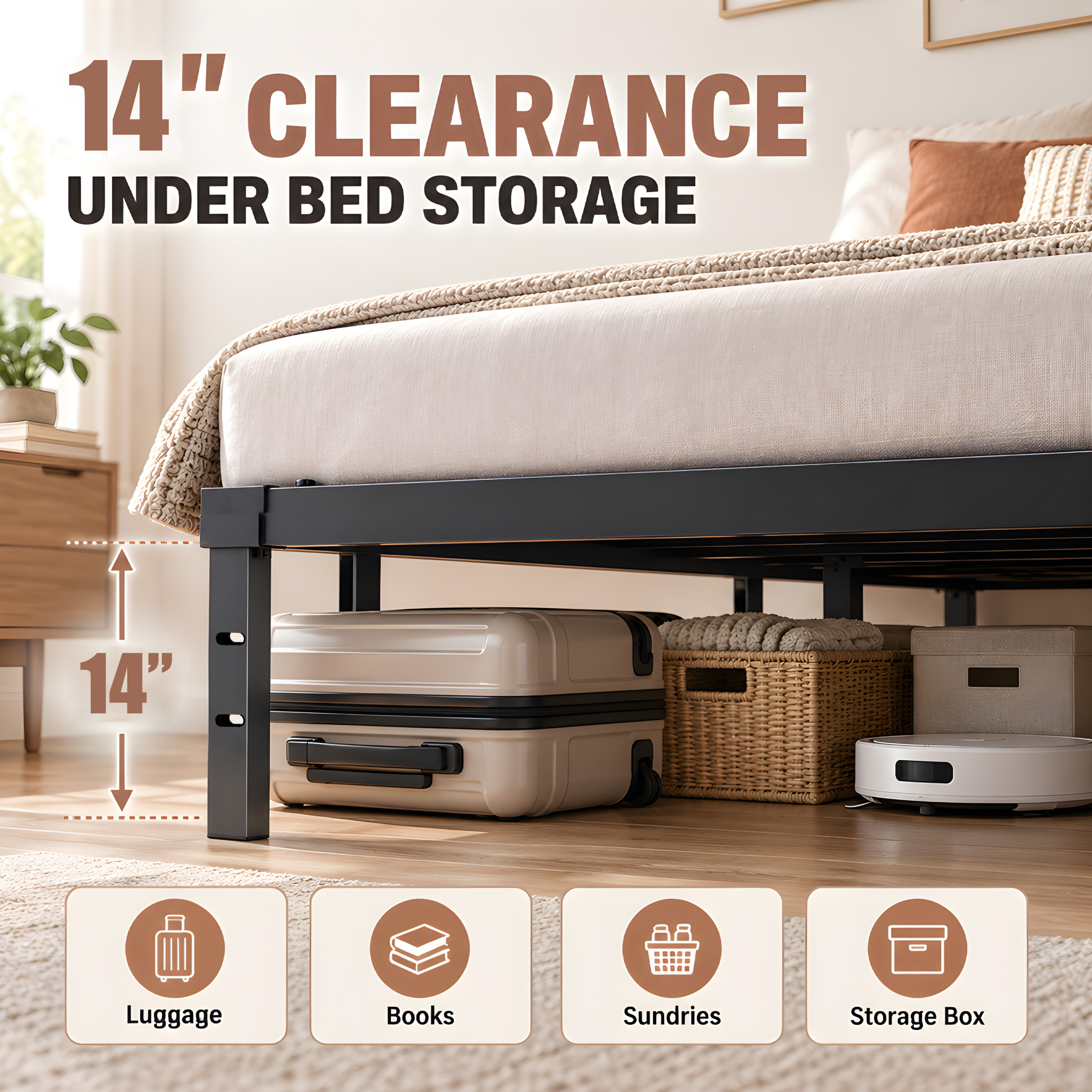 CONCETTA Twin Metal Platform Bed Frame with Storage, Black photo 4