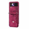 thumbnail image 3 of Jiahe Cover for Samsung Galaxy Z Flip 3, Wallet Case with Card Slot,Embossde Flower PU Leather Folding Clasp Purse Shockproof with Shoulder Strap Full Body Protection Cover, winered, 3 of 8