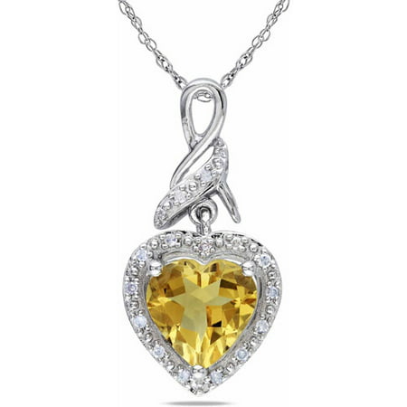 1-5/8 Carat T.G.W. Citrine and Diamond-Accent Pink Sterling Silver Infinity Heart Pendant, 18