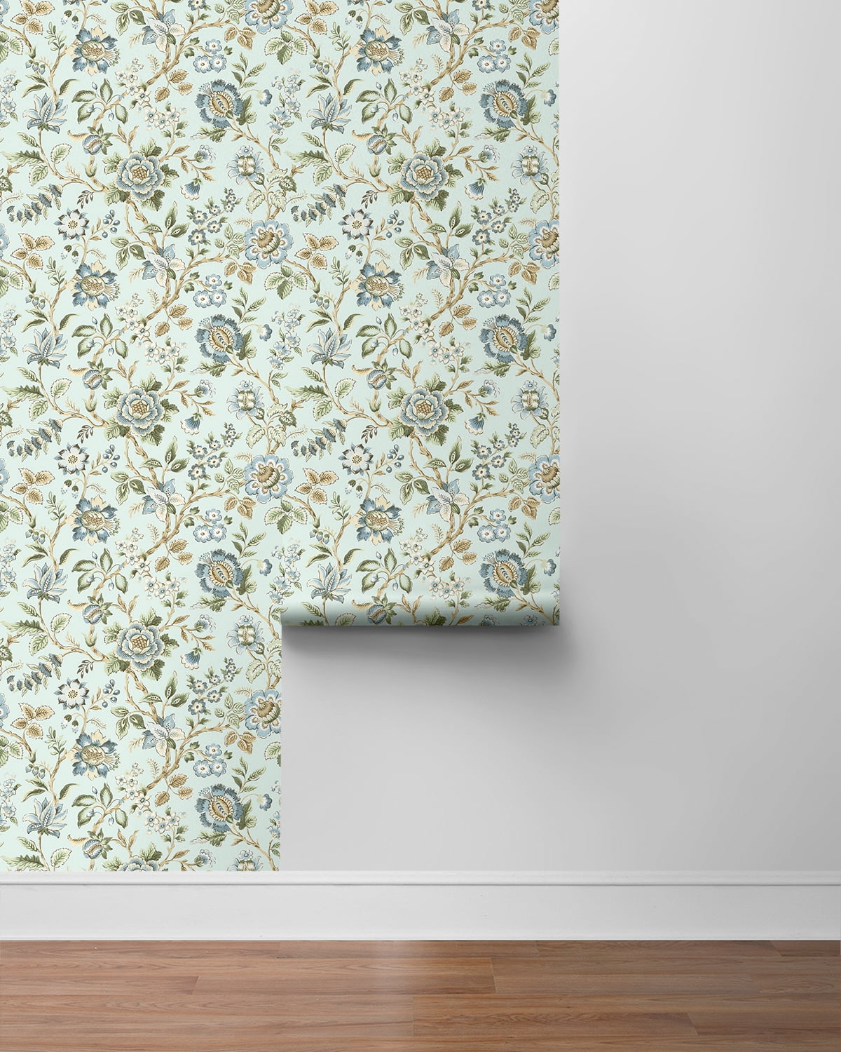 Stacy Garcia Home Sea Mist Jacobean Floral Trail Peel and Stick Wallpaper - 20.5 in. W x 10 ft. L Roll