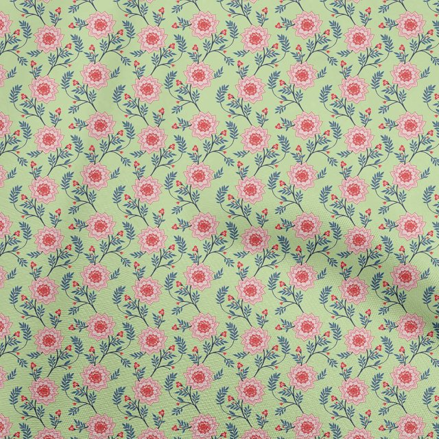 oneOone Rayon Light Green Fabric Jacobean Floral Sewing Craft Projects Fabric Prints By Yard 56 Inch Wide