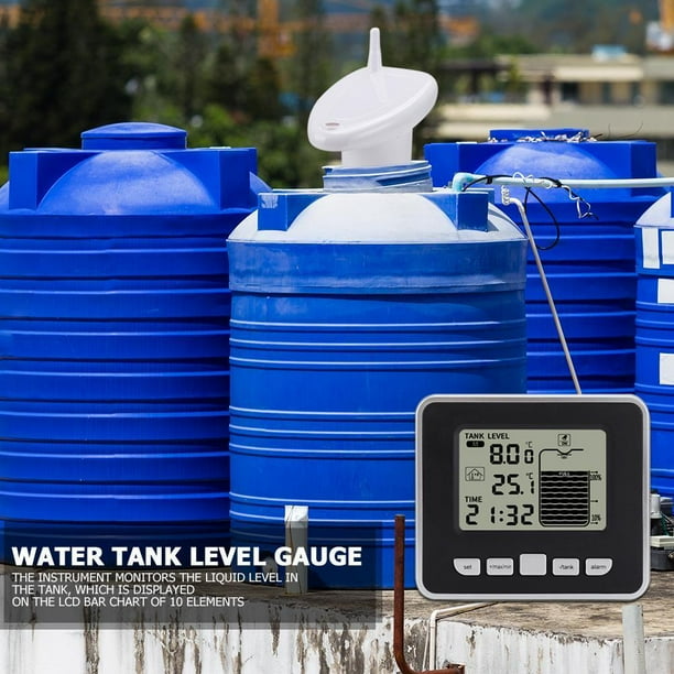 Medidor De Nivel Del Tanque De Agua Sensor de medidor de nivel de tanque de agua ultrasónico con receptor de transmisor de alarma de tiempo